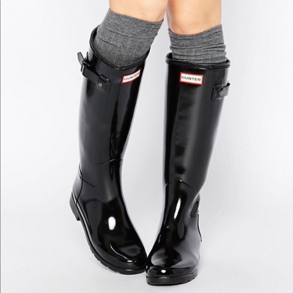 Black Hunter Rainboots Glossy Size 8